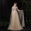 Illusion Champagne See-through Red Carpet Evening Dresses  2020 A-Line / Princess Scoop Neck Sleeveless Beading Glitter Tulle Floor-Length / Long Ruffle Formal Dresses