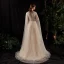 Illusion Champagne See-through Red Carpet Evening Dresses  2020 A-Line / Princess Scoop Neck Sleeveless Beading Glitter Tulle Floor-Length / Long Ruffle Formal Dresses