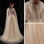 Illusion Champagne See-through Red Carpet Evening Dresses  2020 A-Line / Princess Scoop Neck Sleeveless Beading Glitter Tulle Floor-Length / Long Ruffle Formal Dresses