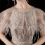 Haut de Gamme Champagne Transparentes Tapis rouge Robe De Soirée 2020 Trompette / Sirène Encolure Dégagée Manches Courtes Plumes Perlage Paillettes Longue Volants Robe De Ceremonie