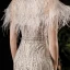 Haut de Gamme Champagne Transparentes Tapis rouge Robe De Soirée 2020 Trompette / Sirène Encolure Dégagée Manches Courtes Plumes Perlage Paillettes Longue Volants Robe De Ceremonie