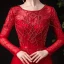 High End Rot Tanzen Ballkleider 2020 A Linie Durchsichtige Rundhalsausschnitt Lange Ärmel Stoffgürtel Perlenstickerei Strass Lange Rüschen Festliche Kleider