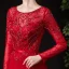 High End Rot Tanzen Ballkleider 2020 A Linie Durchsichtige Rundhalsausschnitt Lange Ärmel Stoffgürtel Perlenstickerei Strass Lange Rüschen Festliche Kleider