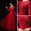 High End Rot Tanzen Ballkleider 2020 A Linie Durchsichtige Rundhalsausschnitt Lange Ärmel Stoffgürtel Perlenstickerei Strass Lange Rüschen Festliche Kleider