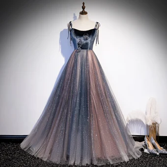 Élégant Bleu Marine Dansant Robe De Bal 2020 Princesse Bretelles Spaghetti Sans Manches Robe De Ceremonie Dos Nu Perlage Glitter Volants Longue Tulle