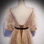 Victorian Style Gold Champagne Dancing Prom Dresses 2020 A-Line / Princess Square Neckline Puffy 1/2 Sleeves Glitter Star Tulle Sash Floor-Length / Long Ruffle