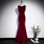 Modest / Simple Burgundy Velour Winter Evening Dresses  2020 Trumpet / Mermaid V-Neck Sleeveless Floor-Length / Long Ruffle Formal Dresses