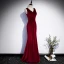 Modest / Simple Burgundy Velour Winter Evening Dresses  2020 Trumpet / Mermaid V-Neck Sleeveless Floor-Length / Long Ruffle Formal Dresses