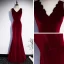 Modest / Simple Burgundy Velour Winter Evening Dresses  2020 Trumpet / Mermaid V-Neck Sleeveless Floor-Length / Long Ruffle Formal Dresses