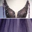 Beste Violett Tanzen Ballkleider 2020 A Linie Tiefer V-Ausschnitt Ärmellos Perlenstickerei Pailletten Glanz Tülle Sweep / Pinsel Zug Rüschen Rückenfreies Festliche Kleider