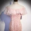 Meilleur Perle Rose Dentelle Robe De Soirée 2020 Trompette / Sirène De l'épaule Manches Courtes Perlage Train De Balayage Volants Dos Nu Robe De Ceremonie