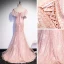 Meilleur Perle Rose Dentelle Robe De Soirée 2020 Trompette / Sirène De l'épaule Manches Courtes Perlage Train De Balayage Volants Dos Nu Robe De Ceremonie