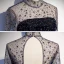 Vintage / Retro Navy Blue Dancing Prom Dresses 2020 A-Line / Princess See-through High Neck Long Sleeve Rhinestone Sequins Glitter Tulle Sweep Train Ruffle Backless Formal Dresses