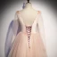 Vintage / Retro Pearl Pink Dancing Prom Dresses 2020 A-Line / Princess Square Neckline Long Sleeve Beading Glitter Tulle Floor-Length / Long Ruffle Backless Formal Dresses