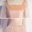 Vintage / Retro Pearl Pink Dancing Prom Dresses 2020 A-Line / Princess Square Neckline Long Sleeve Beading Glitter Tulle Floor-Length / Long Ruffle Backless Formal Dresses