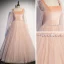 Vintage / Retro Pearl Pink Dancing Prom Dresses 2020 A-Line / Princess Square Neckline Long Sleeve Beading Glitter Tulle Floor-Length / Long Ruffle Backless Formal Dresses