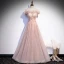 Chic / Belle Rougissant Rose Dansant Robe De Bal 2020 Princesse De l'épaule Manches Courtes Perlage Paillettes Glitter Tulle Longue Volants Dos Nu Robe De Ceremonie