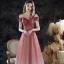 Elegant Burgundy Gradient-Color Dancing Prom Dresses 2020 A-Line / Princess Off-The-Shoulder Short Sleeve Glitter Tulle Floor-Length / Long Ruffle Backless Formal Dresses