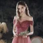 Elegant Burgundy Gradient-Color Dancing Prom Dresses 2020 A-Line / Princess Off-The-Shoulder Short Sleeve Glitter Tulle Floor-Length / Long Ruffle Backless Formal Dresses