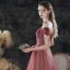 Elegant Burgundy Gradient-Color Dancing Prom Dresses 2020 A-Line / Princess Off-The-Shoulder Short Sleeve Glitter Tulle Floor-Length / Long Ruffle Backless Formal Dresses