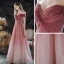 Elegant Burgundy Gradient-Color Dancing Prom Dresses 2020 A-Line / Princess Off-The-Shoulder Short Sleeve Glitter Tulle Floor-Length / Long Ruffle Backless Formal Dresses