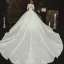 Elegant Champagne Bridal Wedding Dresses 2020 Ball Gown See-through Scoop Neck Short Sleeve Backless Glitter Tulle Beading Tassel Appliques Lace Cathedral Train Ruffle