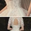 Elegant Champagne Bridal Wedding Dresses 2020 Ball Gown See-through Scoop Neck Short Sleeve Backless Glitter Tulle Beading Tassel Appliques Lace Cathedral Train Ruffle
