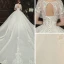 Elegant Champagne Bridal Wedding Dresses 2020 Ball Gown See-through Scoop Neck Short Sleeve Backless Glitter Tulle Beading Tassel Appliques Lace Cathedral Train Ruffle