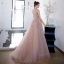 Illusion Blushing Pink See-through Prom Dresses 2020 A-Line / Princess Scoop Neck Sleeveless Beading Rhinestone Sweep Train Ruffle Backless Formal Dresses
