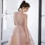 Illusion Blushing Pink See-through Prom Dresses 2020 A-Line / Princess Scoop Neck Sleeveless Beading Rhinestone Sweep Train Ruffle Backless Formal Dresses