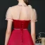 Vintage / Retro Burgundy Satin Dancing Prom Dresses 2020 A-Line / Princess See-through High Neck Puffy Short Sleeve Beading Floor-Length / Long Ruffle Backless Formal Dresses