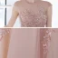 Illusion Blushing Pink See-through Prom Dresses 2020 A-Line / Princess Scoop Neck Sleeveless Beading Rhinestone Sweep Train Ruffle Backless Formal Dresses
