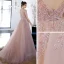 Illusion Blushing Pink See-through Prom Dresses 2020 A-Line / Princess Scoop Neck Sleeveless Beading Rhinestone Sweep Train Ruffle Backless Formal Dresses