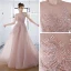 Illusion Blushing Pink See-through Prom Dresses 2020 A-Line / Princess Scoop Neck Sleeveless Beading Rhinestone Sweep Train Ruffle Backless Formal Dresses