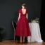 Vintage / Retro Burgundy Dancing Prom Dresses 2020 A-Line / Princess See-through High Neck Puffy Short Sleeve Beading Sequins Sash Tea-length Ruffle Backless Formal Dresses