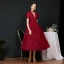 Vintage / Retro Burgundy Dancing Prom Dresses 2020 A-Line / Princess See-through High Neck Puffy Short Sleeve Beading Sequins Sash Tea-length Ruffle Backless Formal Dresses