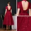 Vintage / Retro Burgundy Dancing Prom Dresses 2020 A-Line / Princess See-through High Neck Puffy Short Sleeve Beading Sequins Sash Tea-length Ruffle Backless Formal Dresses
