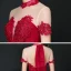Vintage / Originale Bordeaux Dansant Robe De Bal 2020 Princesse Transparentes Col Haut Manches Courtes Appliques En Dentelle Perlage Thé Longueur Volants Dos Nu