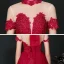 Vintage / Originale Bordeaux Dansant Robe De Bal 2020 Princesse Transparentes Col Haut Manches Courtes Appliques En Dentelle Perlage Thé Longueur Volants Dos Nu