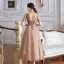 Victorian Style Champagne Dancing Prom Dresses 2020 A-Line / Princess See-through High Neck Puffy Short Sleeve Beading Pearl Sash Tea-length Ruffle Backless