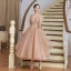 Victorian Style Champagne Dancing Prom Dresses 2020 A-Line / Princess See-through High Neck Puffy Short Sleeve Beading Pearl Sash Tea-length Ruffle Backless