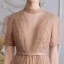 Victorian Style Champagne Dancing Prom Dresses 2020 A-Line / Princess See-through High Neck Puffy Short Sleeve Beading Pearl Sash Tea-length Ruffle Backless