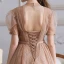 Victorian Style Champagne Dancing Prom Dresses 2020 A-Line / Princess See-through High Neck Puffy Short Sleeve Beading Pearl Sash Tea-length Ruffle Backless