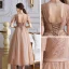 Victorian Style Champagne Dancing Prom Dresses 2020 A-Line / Princess See-through High Neck Puffy Short Sleeve Beading Pearl Sash Tea-length Ruffle Backless