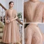 Victorian Style Champagne Dancing Prom Dresses 2020 A-Line / Princess See-through High Neck Puffy Short Sleeve Beading Pearl Sash Tea-length Ruffle Backless