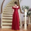 Vintage / Retro Burgundy Satin Dancing Prom Dresses 2020 A-Line / Princess See-through Scoop Neck Puffy Short Sleeve Floor-Length / Long Ruffle Backless Formal Dresses