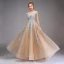 Illusion Champagne See-through Prom Dresses 2020 A-Line / Princess V-Neck Sleeveless Appliques Lace Floor-Length / Long Ruffle Formal Dresses