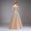 Illusion Champagne See-through Prom Dresses 2020 A-Line / Princess V-Neck Sleeveless Appliques Lace Floor-Length / Long Ruffle Formal Dresses