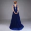 Haut de Gamme Bleu Roi Robe De Bal 2020 Princesse Transparentes Encolure Dégagée Sans Manches Appliques En Dentelle Paillettes Fendue devant Train De Balayage Volants Robe De Ceremonie