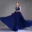 Haut de Gamme Bleu Roi Robe De Bal 2020 Princesse Transparentes Encolure Dégagée Sans Manches Appliques En Dentelle Paillettes Fendue devant Train De Balayage Volants Robe De Ceremonie